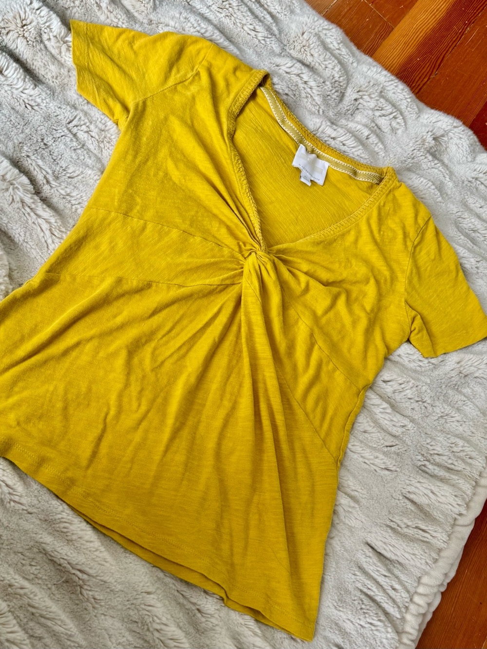 Anthropologie Twist-Knot Short Sleeve Top — Mustard